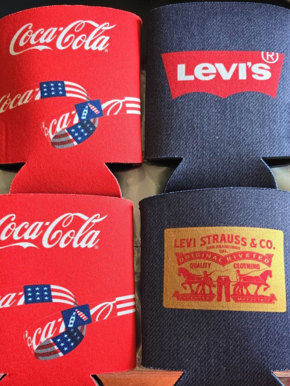 Bundle Of 4 Levi's And Coca Cola Style Can Cooler with Logo